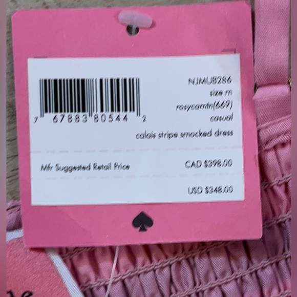 NWT Kate Spade Calais Stripe Smocked Midi Dress Size Medium - Picture 6 of 9